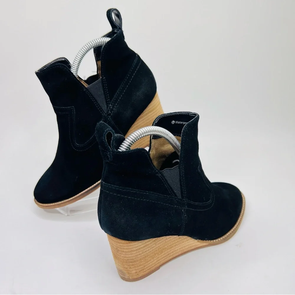 Blonde Irving Waterproof Black Suede Leather Wedge Heel Western Ankle Bootie